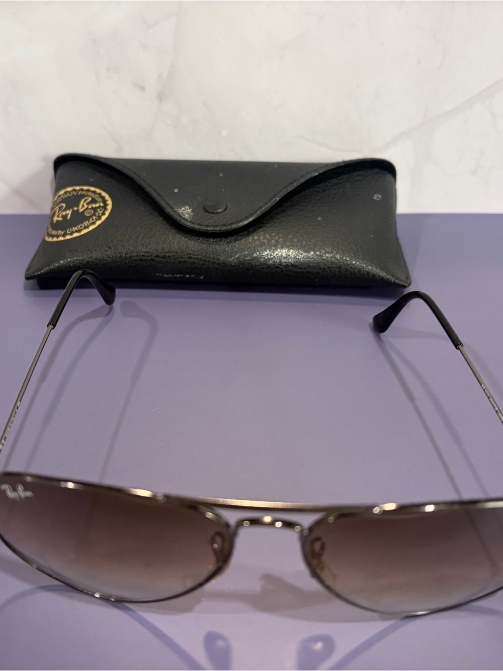 Ray-Ban Aviator Sunglasses - Gunmetal Frame with Brown Gradient Lenses - Picture 2 of 5